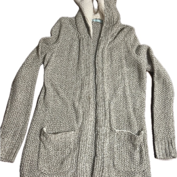Maurices Sweaters - Maurices Heathered Gray/Tan Hooded Cardigan